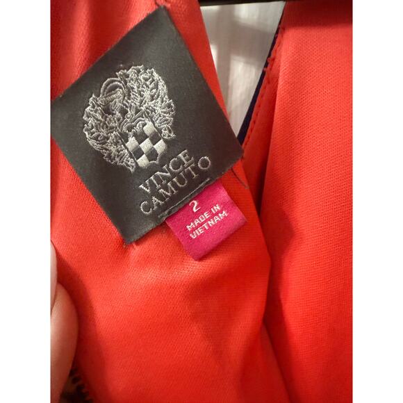 Vince Camuto Navy Red Striped Fit & Flare Halter Dress | Size 2 - Picture 4 of 5